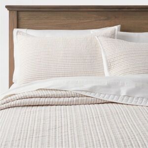 FULL SET - Threshold King Reversible Cotton Stripe Quilt & Shams - Khaki